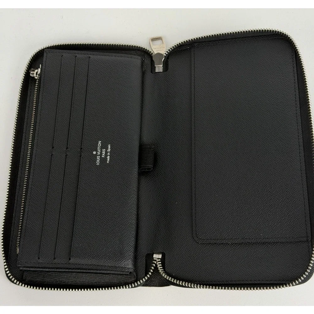 Louis Vuitton Zippy Wallet Organizer Black Leather&Silver-tone hardware 2014 K1